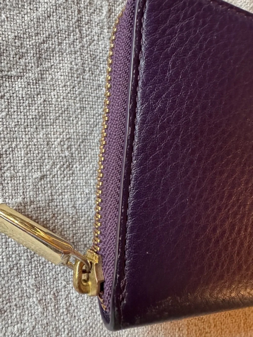 Tory Burch Purple Pebbled Leather Zip-Around Wallet with Gold Logo